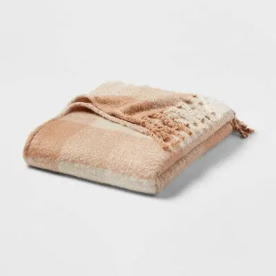 Threshold Faux Mohair Throw Blanket Oversized 80x60 Midweight Knitted Fringe