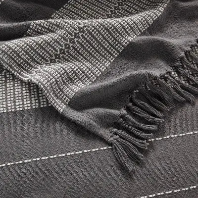Threshold Fringed Throw Blanket Oversized 80x60 Midweight Fringed Ends