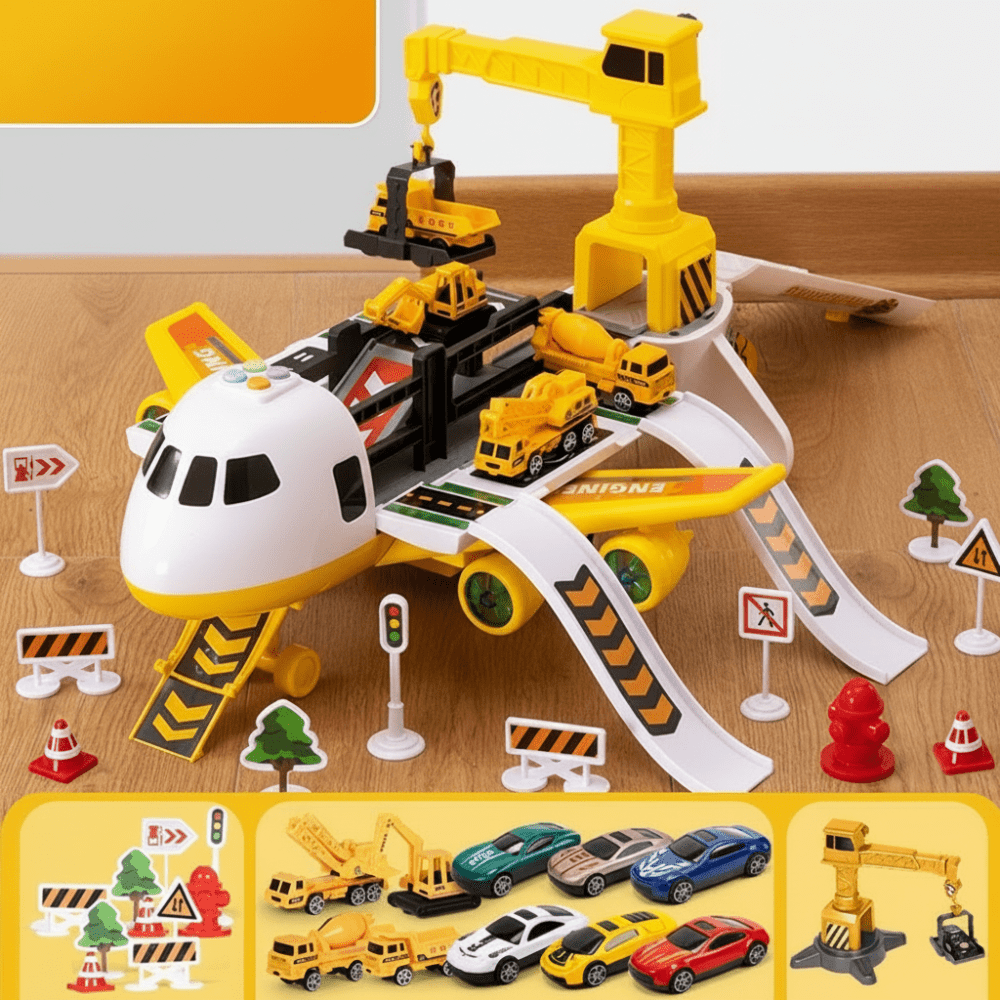 Kids Airplane Toy Play Set with Vehicles Airport Role Play Toys 3+