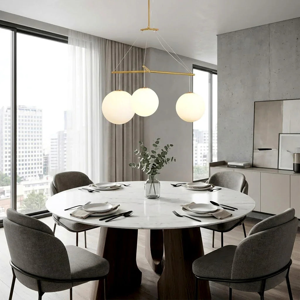 Triple Glass Orb Pendant Light – 3 Globe Gold Linear Chandelier E26/E27