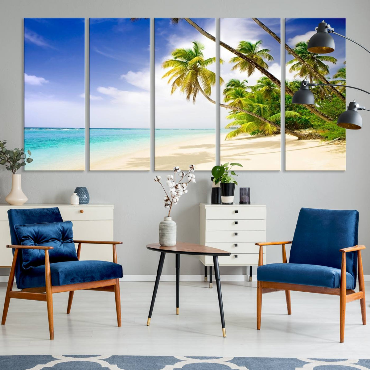 Tropical Beach Canvas Wall Art Print – Palm Trees and White