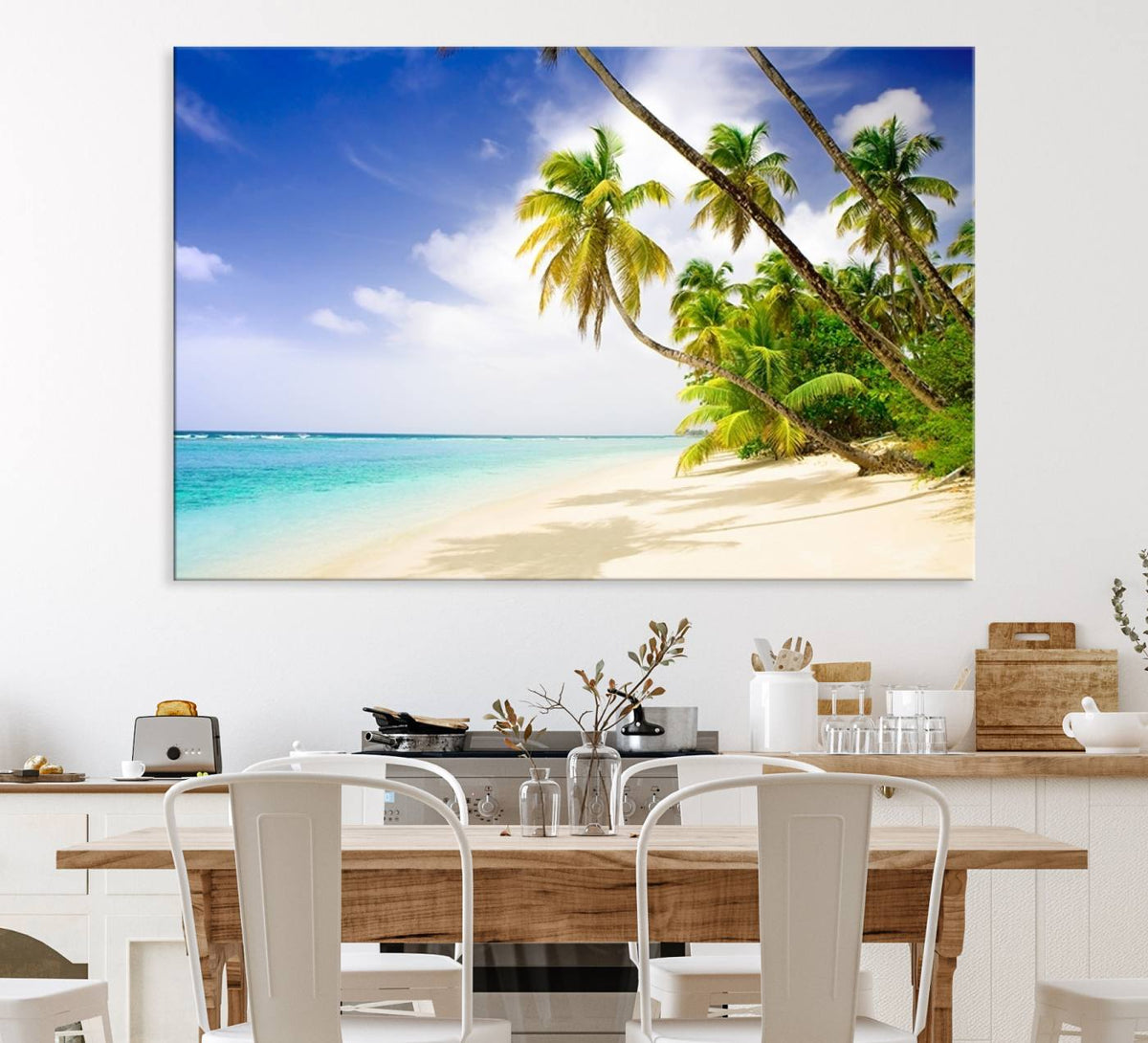 Tropical Beach Canvas Wall Art Print – Palm Trees and White