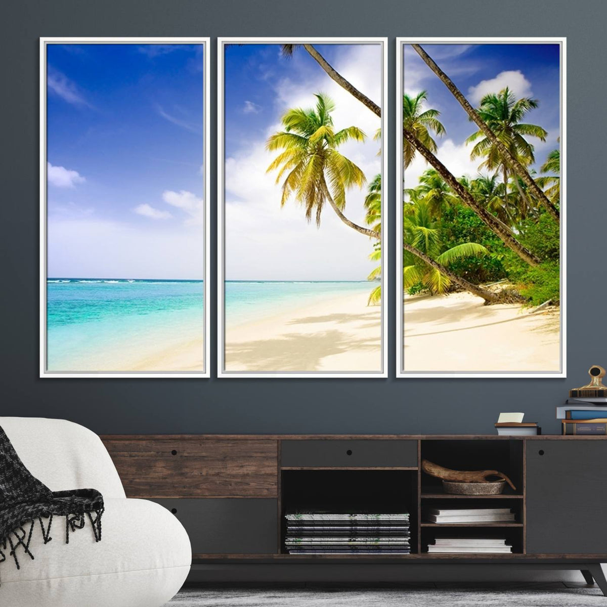 Tropical Beach Canvas Wall Art Print – Palm Trees and White