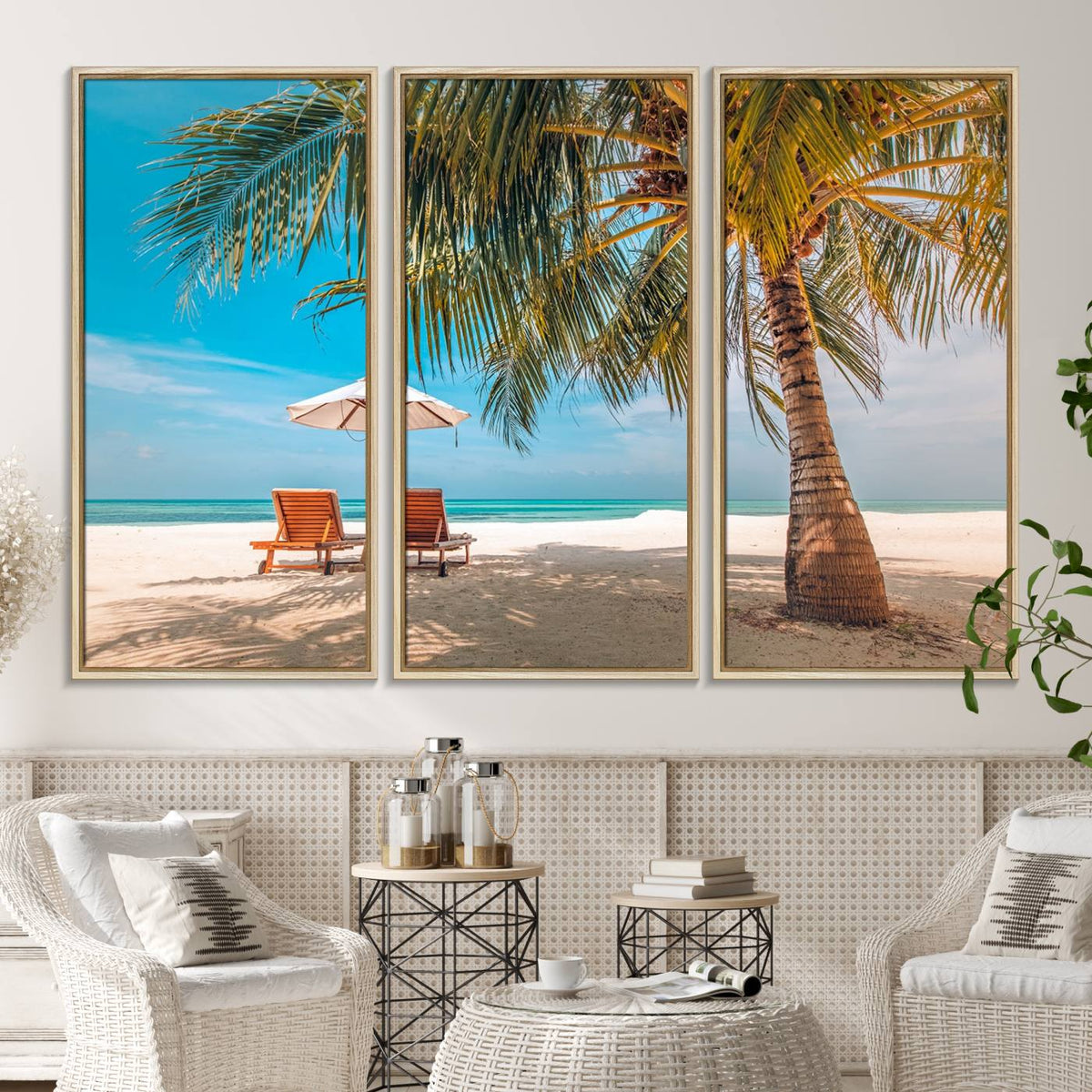 Tropical Beach Wall Art | 3-Panel Large Canvas Print with
