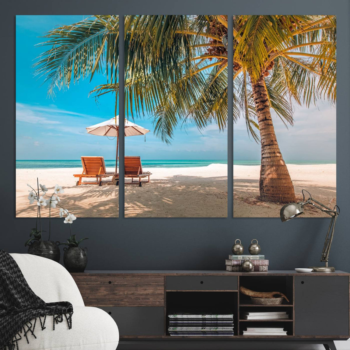 Tropical Beach Wall Art | 3-Panel Large Canvas Print with