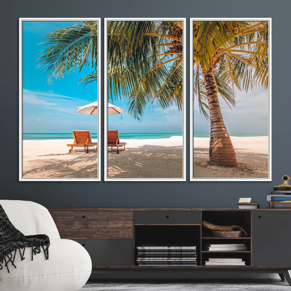Tropical Beach Wall Art | 3-Panel Large Canvas Print with