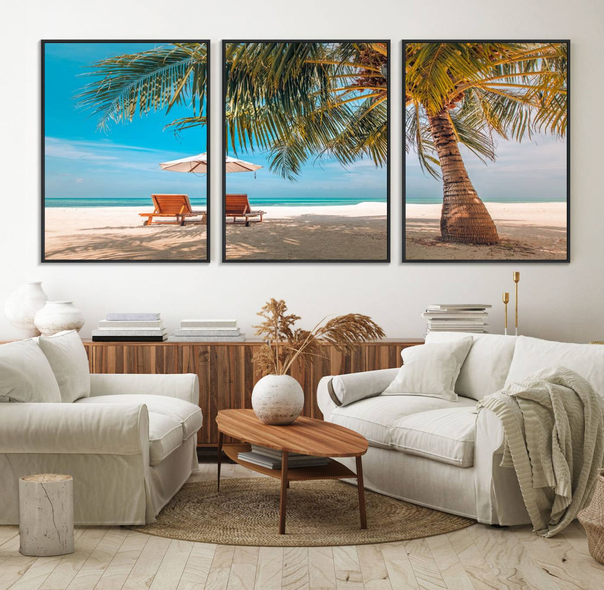 Tropical Beach Wall Art | 3-Panel Large Canvas Print with
