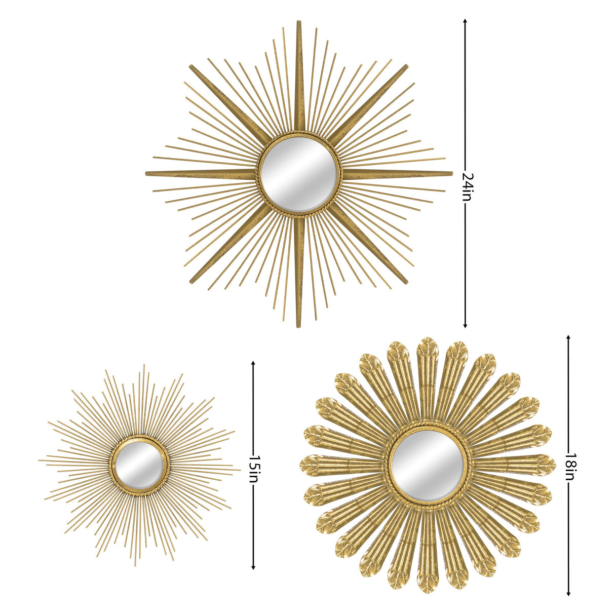 Sunburst Metal Wall Mirror Set of 3