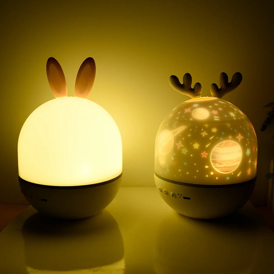 Deer Music Projector Night Light Starry Sky Rotating Lamp Bluetooth Speaker