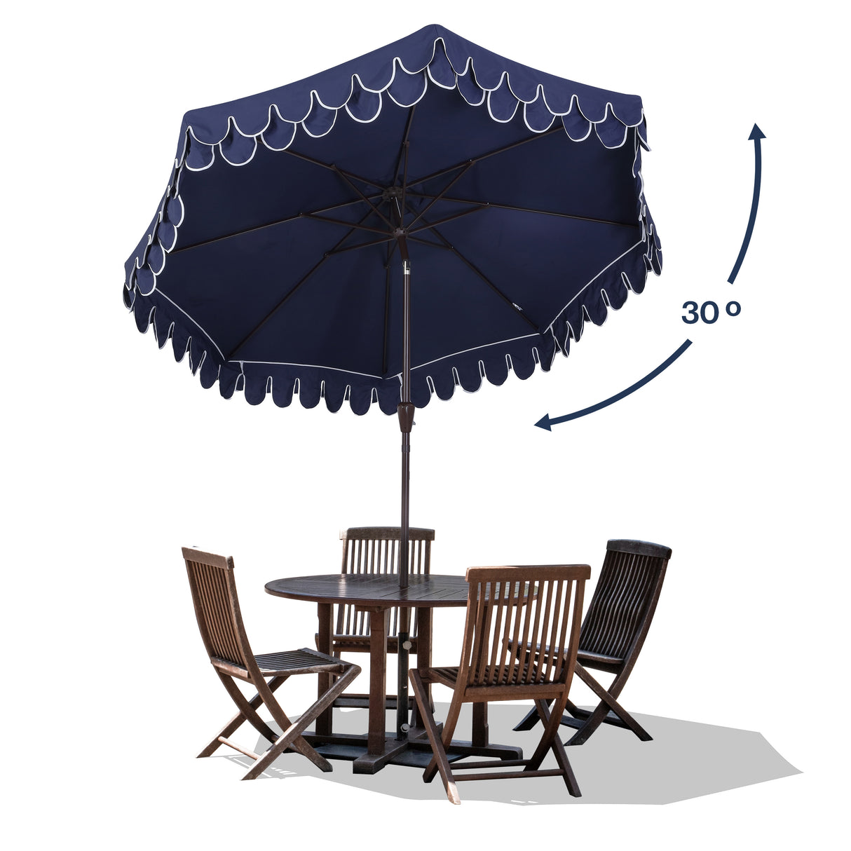 Tracy classic midcentury scalloped fringe market patio umbrella with auto-tilt