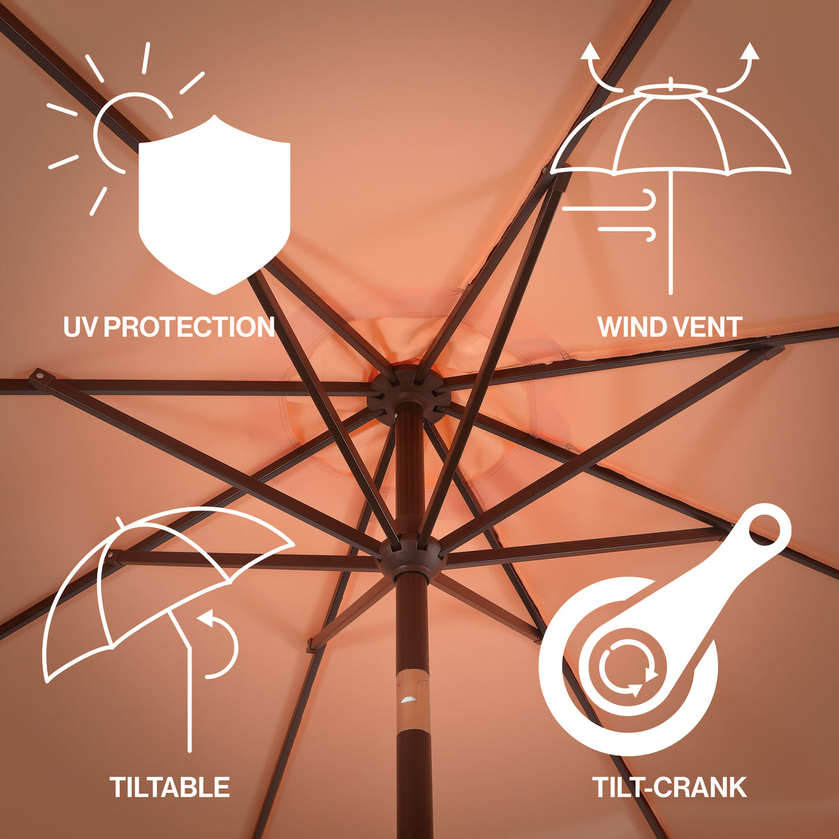 Tracy classic midcentury scalloped fringe market patio umbrella with auto-tilt