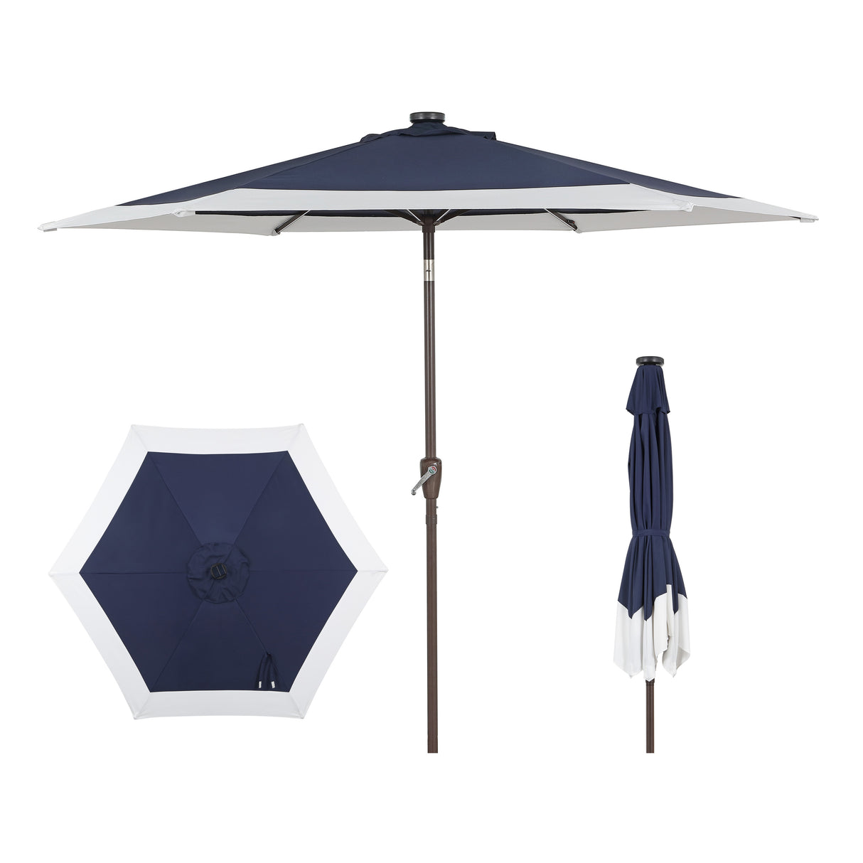 Spencer classic coastal 2-tone solar led market patio umbrella with 12 led strip lights