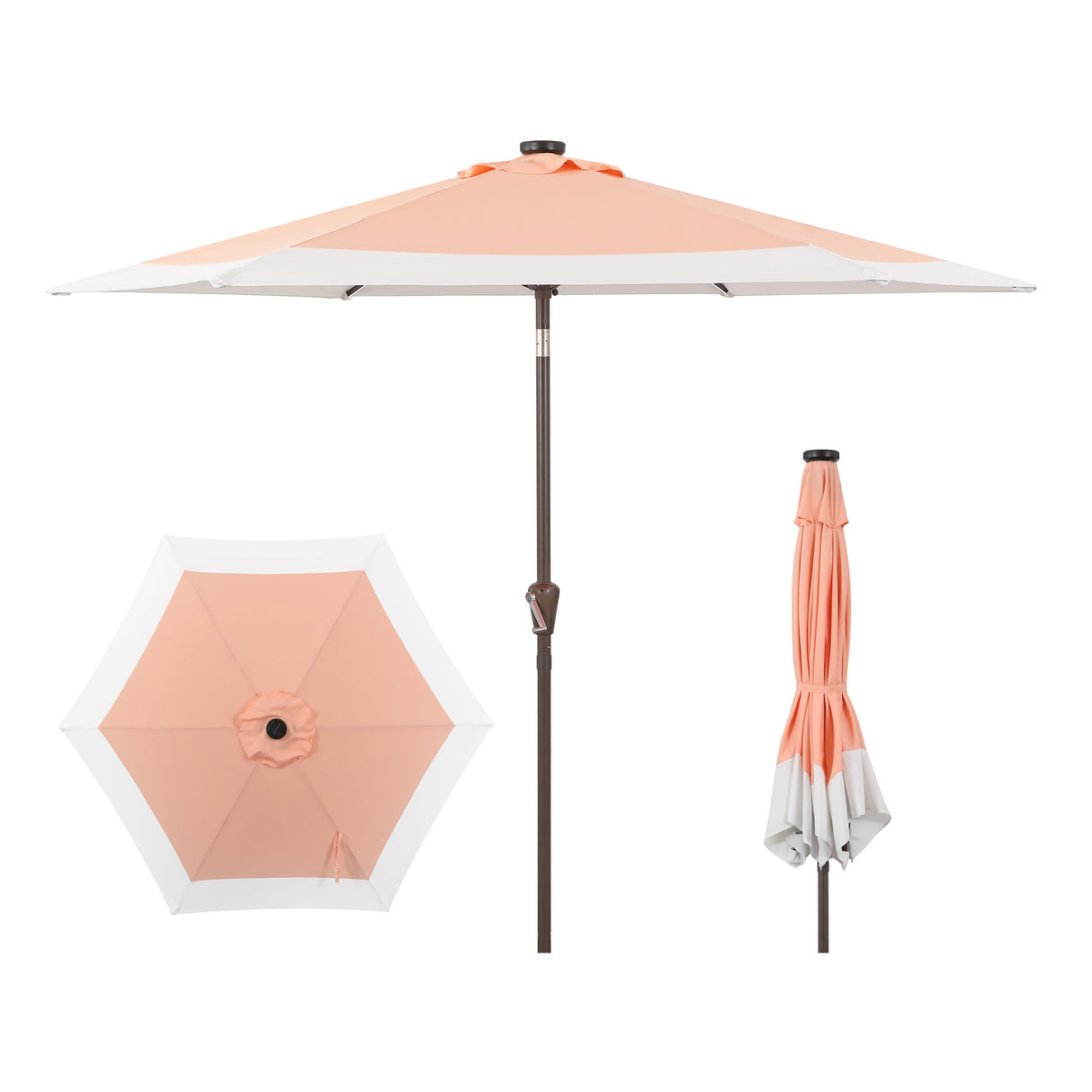 Spencer classic coastal 2-tone solar led market patio umbrella with 12 led strip lights