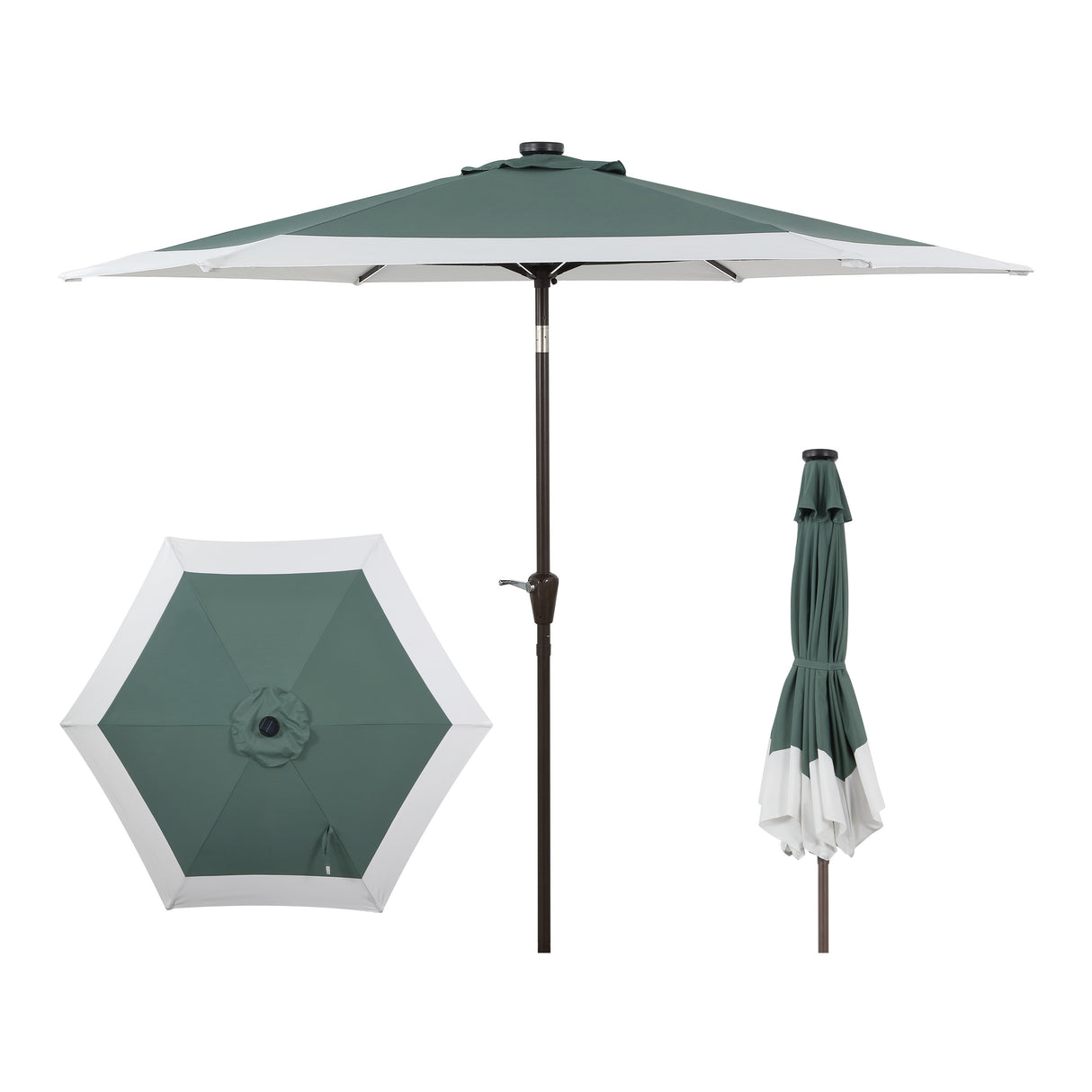 Spencer classic coastal 2-tone solar led market patio umbrella with 12 led strip lights