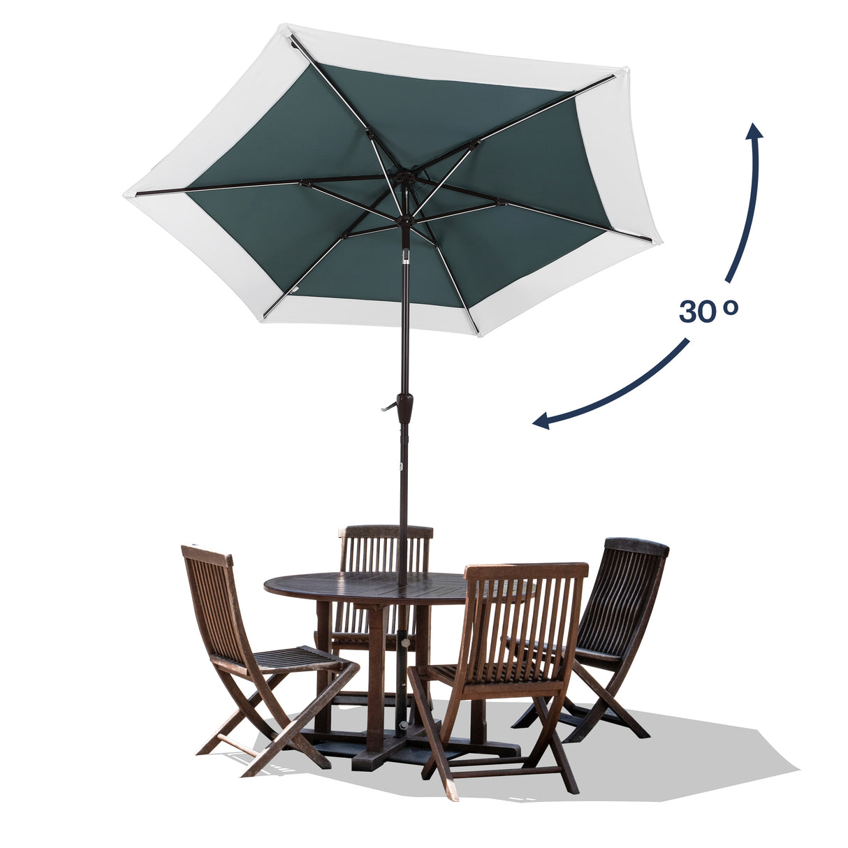 Spencer classic coastal 2-tone solar led market patio umbrella with 12 led strip lights