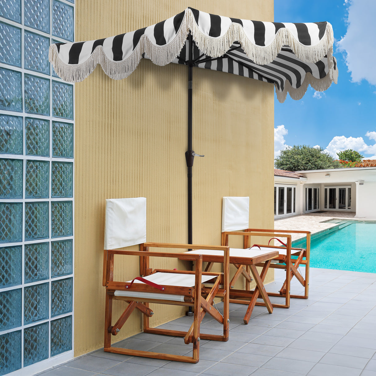 Beverly designer classic scalloped fringe half market patio umbrella with crank