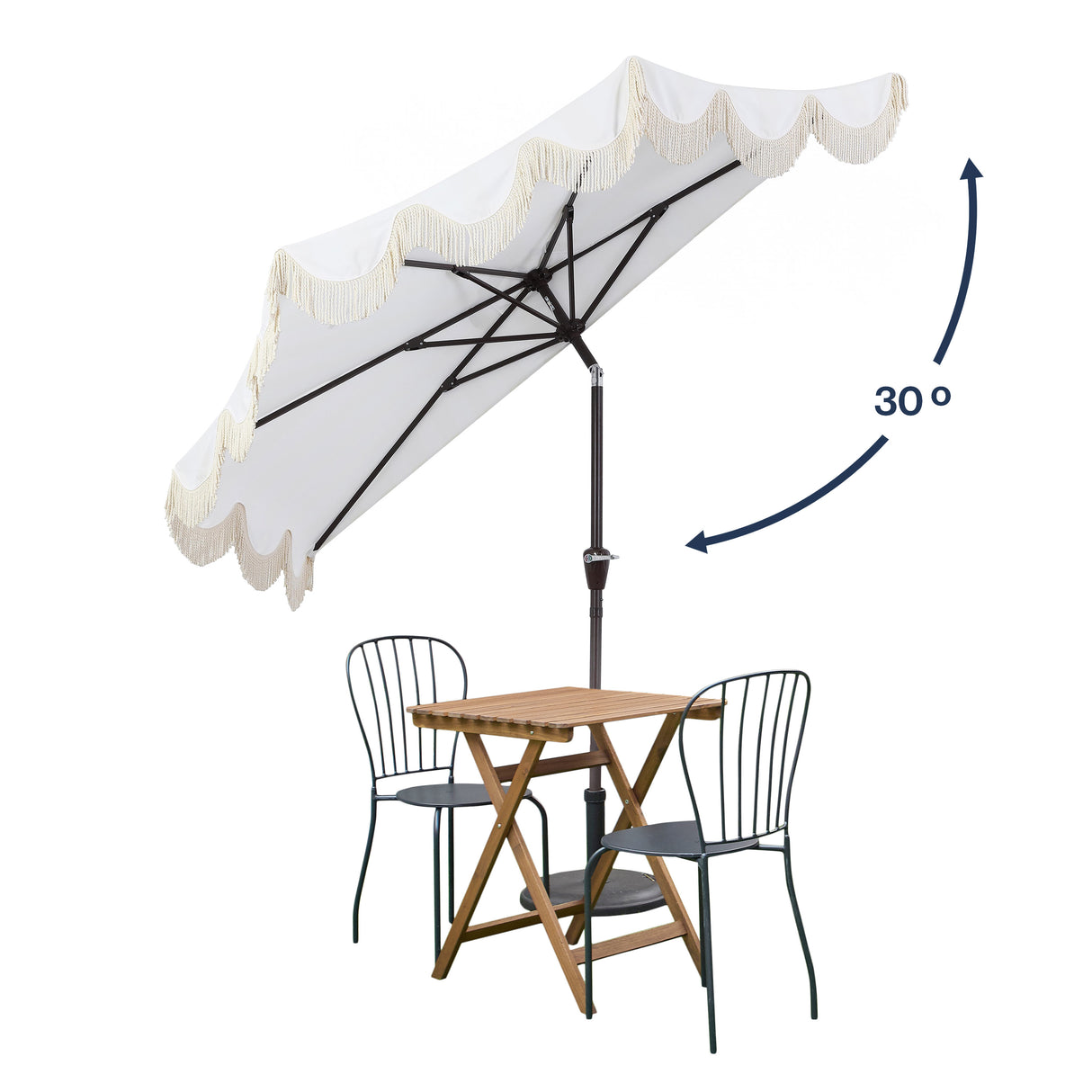 Beverly designer classic scalloped fringe half market patio umbrella with crank