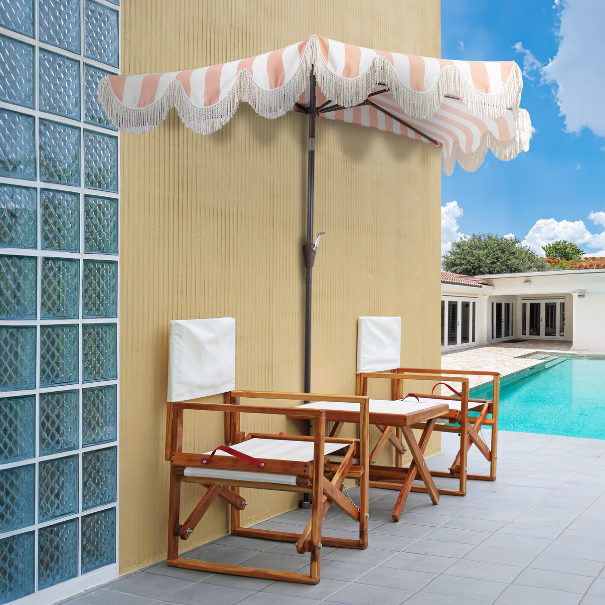 Beverly designer classic scalloped fringe half market patio umbrella with crank