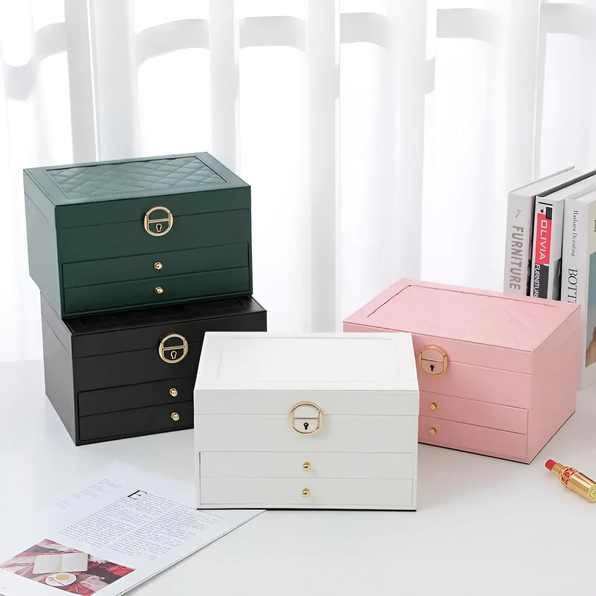 PU Leather Jewelry Box Organizer Multi Layer Jewelry Storage Case with Compartments