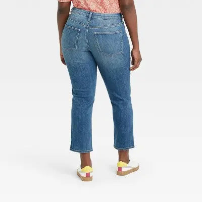 Universal Thread Women's High-Rise Slim Straight Jeans Denim Rolled Hem Fair Trade