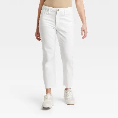 Universal Thread Women's Mid-Rise Bootcut Cropped Jeans Stretchy Raw Edge