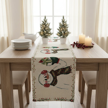 Magical-Snowman-Holiday-Woven-Tapestry-Dining-Table-Runner-(9733)-Table-Runners