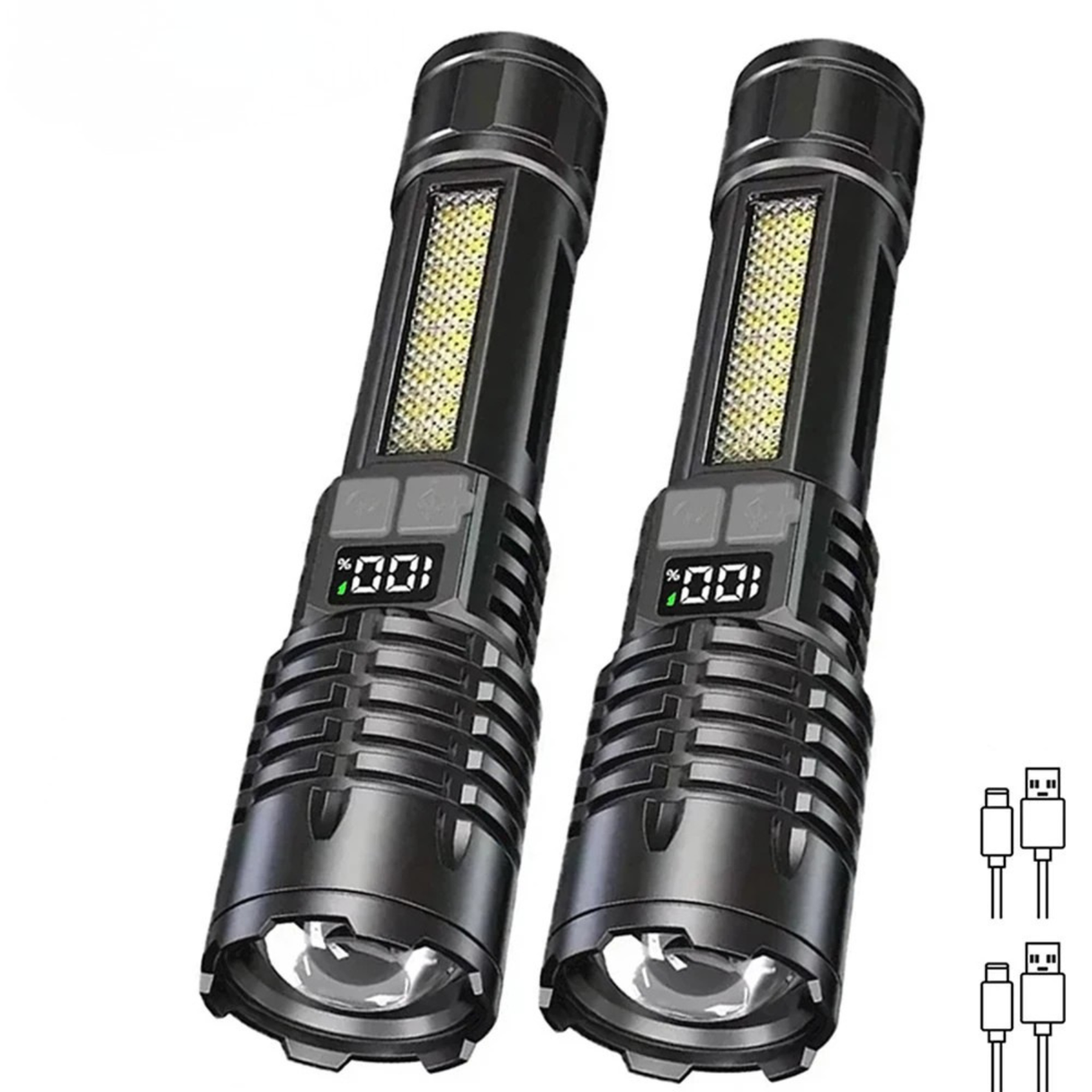 High Power LED Flashlight Type C Rechargeable COB Torch Side Light Camping