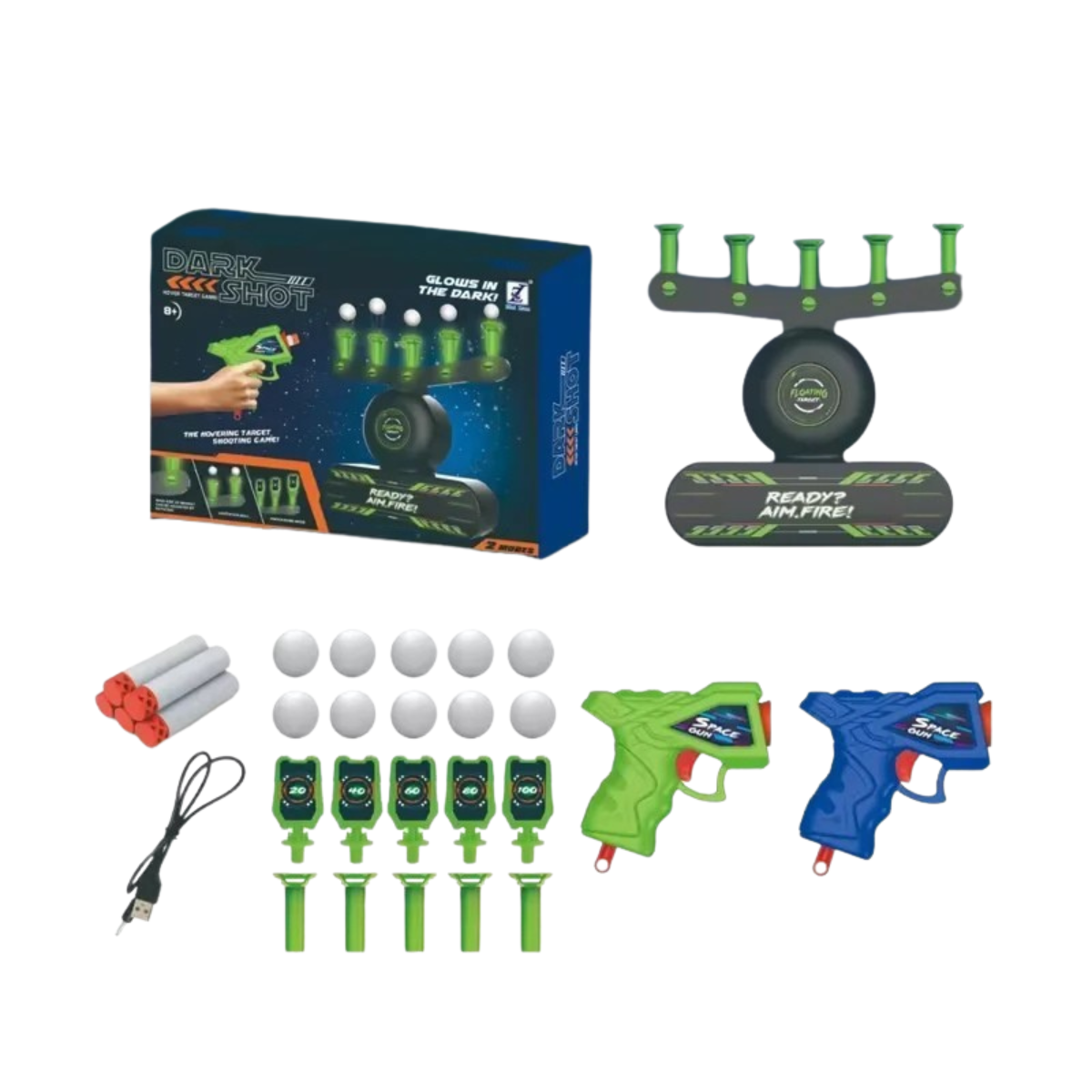 Glow-In-The-Dark Floating Target Game for Kids - Foam Dart Shooting Challenge with Sound Effects and Battery-Powered Base