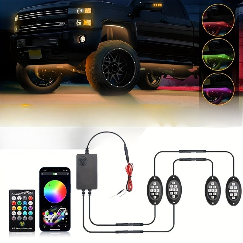 Truck Rock Lights RGB LED Kit – Dual Control Neon Underglow for Off-Road SUV/ATV