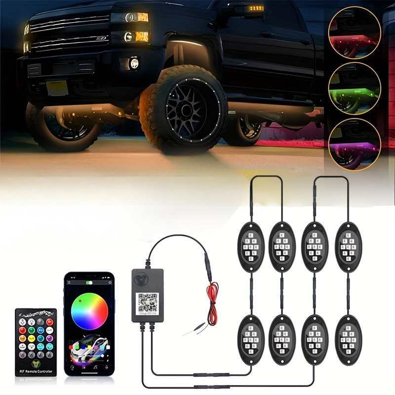 Truck Rock Lights RGB LED Kit – Dual Control Neon Underglow for Off-Road SUV/ATV