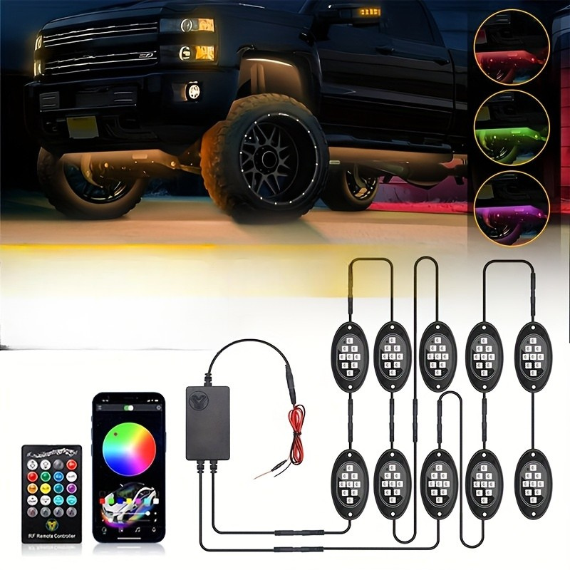 Truck Rock Lights RGB LED Kit – Dual Control Neon Underglow for Off-Road SUV/ATV