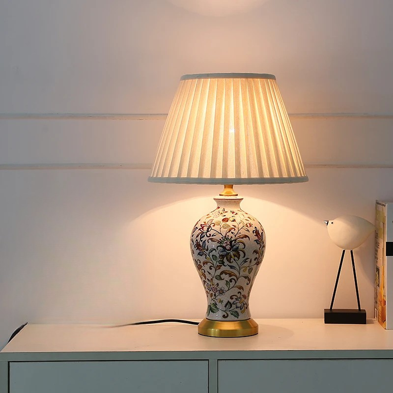 American Style Desk Lamp Painted Pattern Bedside Table Light Home Decor