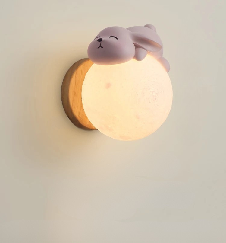 Cute Bear Moon Wall Light Kids Bedroom Nursery Night Light Cartoon Animal Lamp