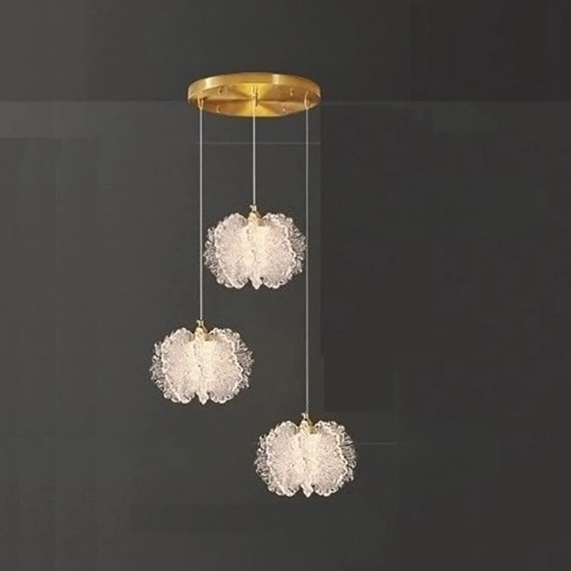 Nordic French Cream Chandelier Acrylic Flower Pendant Light Bedroom Dining Lamp