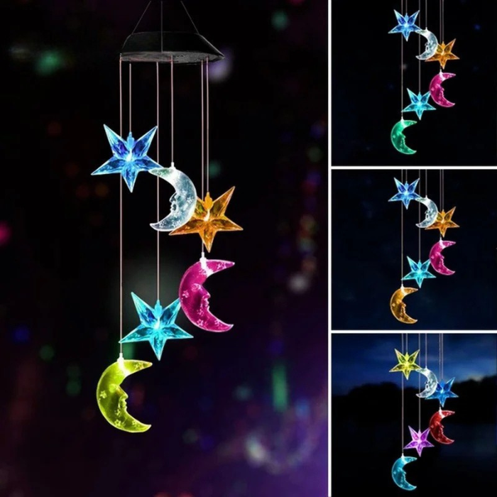 Solar LED Wind Chime Crystal Ball Color Changing Garden Hanging Light