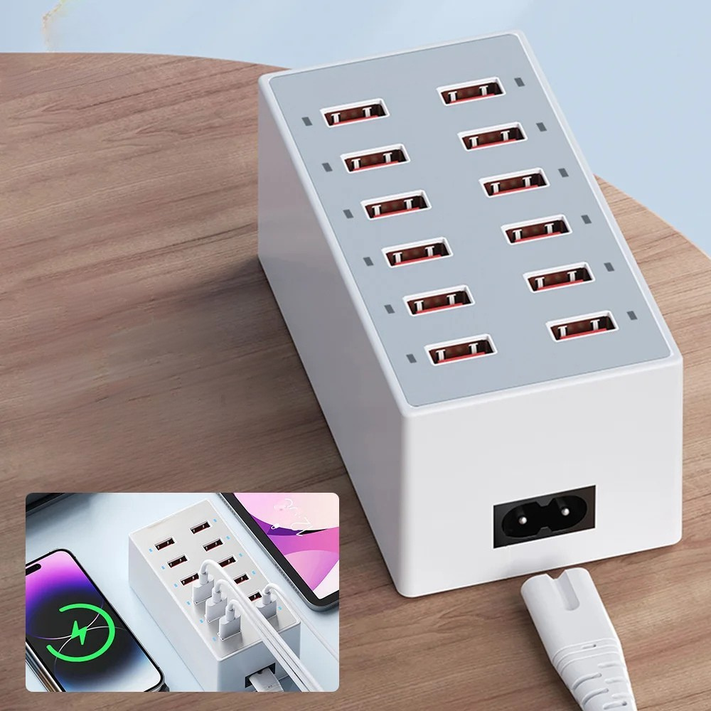 12 Port USB Charging Station Dock Fast Power Adapter for Phone Tablet Laptop