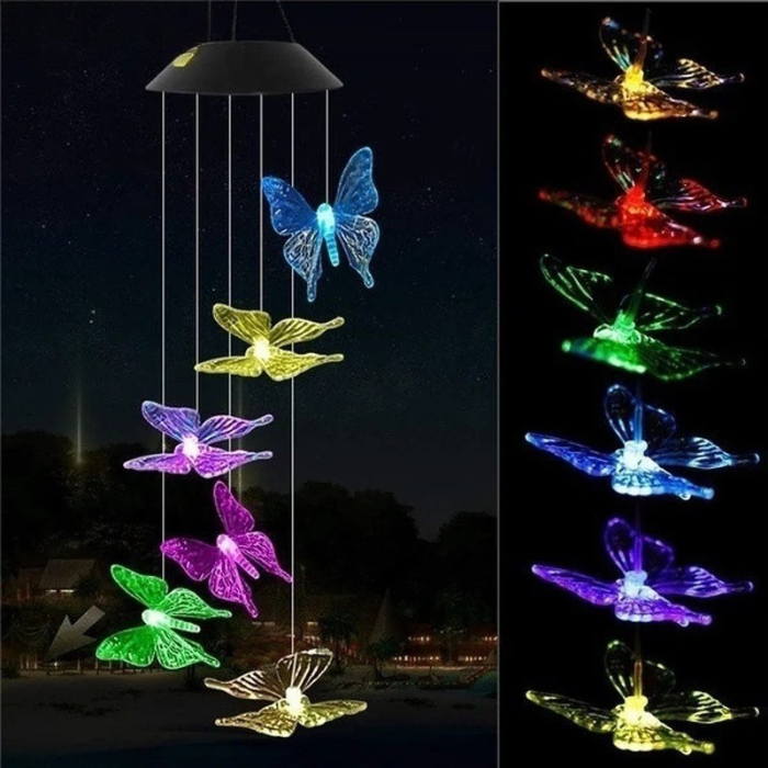 Solar LED Wind Chime Crystal Ball Color Changing Garden Hanging Light