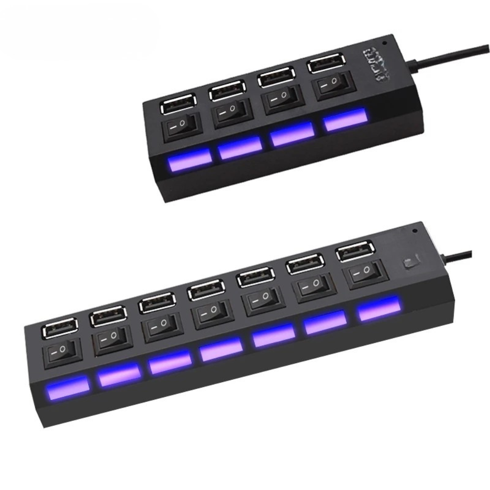 USB 2.0 Hub 7 Port with Switch Powered USB Splitter for PC Laptop