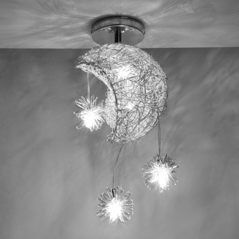Modern Moon & Star Pendant Light LED Kids Bedroom Hanging Lamp Home Décor
