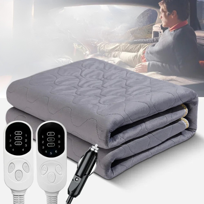 12V Heated Electric Blanket Plush Travel Heating Mat for Car RV SUV Winter