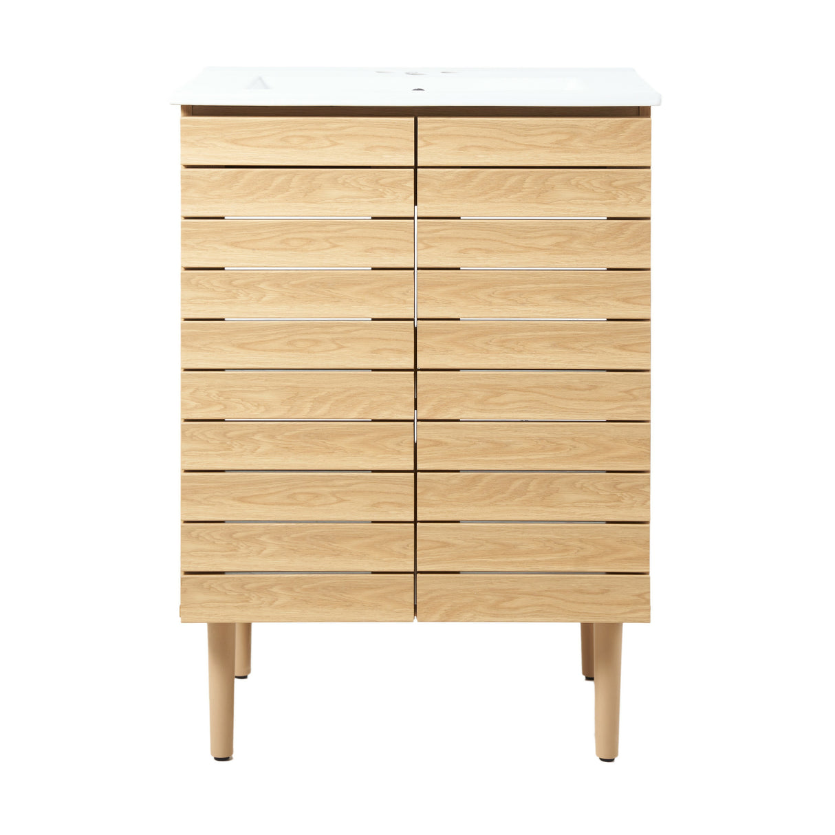 Aubert Thick Linear Slat Modern Farmhouse 2-Shelf Bath Vanity Cabinet Only (Sink Basin Not Included)
