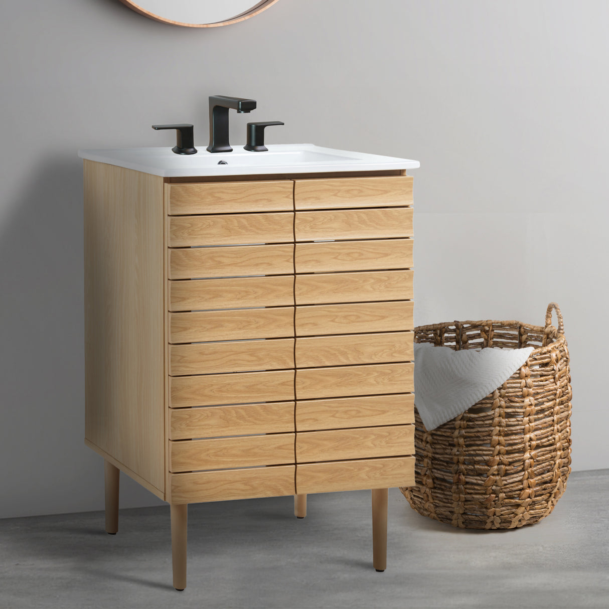 Aubert Thick Linear Slat Modern Farmhouse 2-Shelf Bath Vanity Cabinet Only (Sink Basin Not Included)