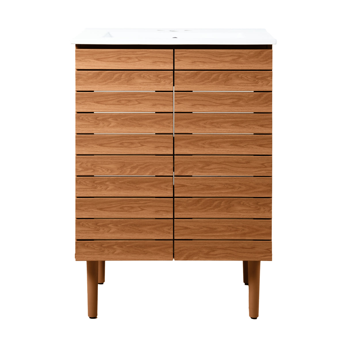 Aubert Thick Linear Slat Modern Farmhouse 2-Shelf Bath Vanity Cabinet Only (Sink Basin Not Included)