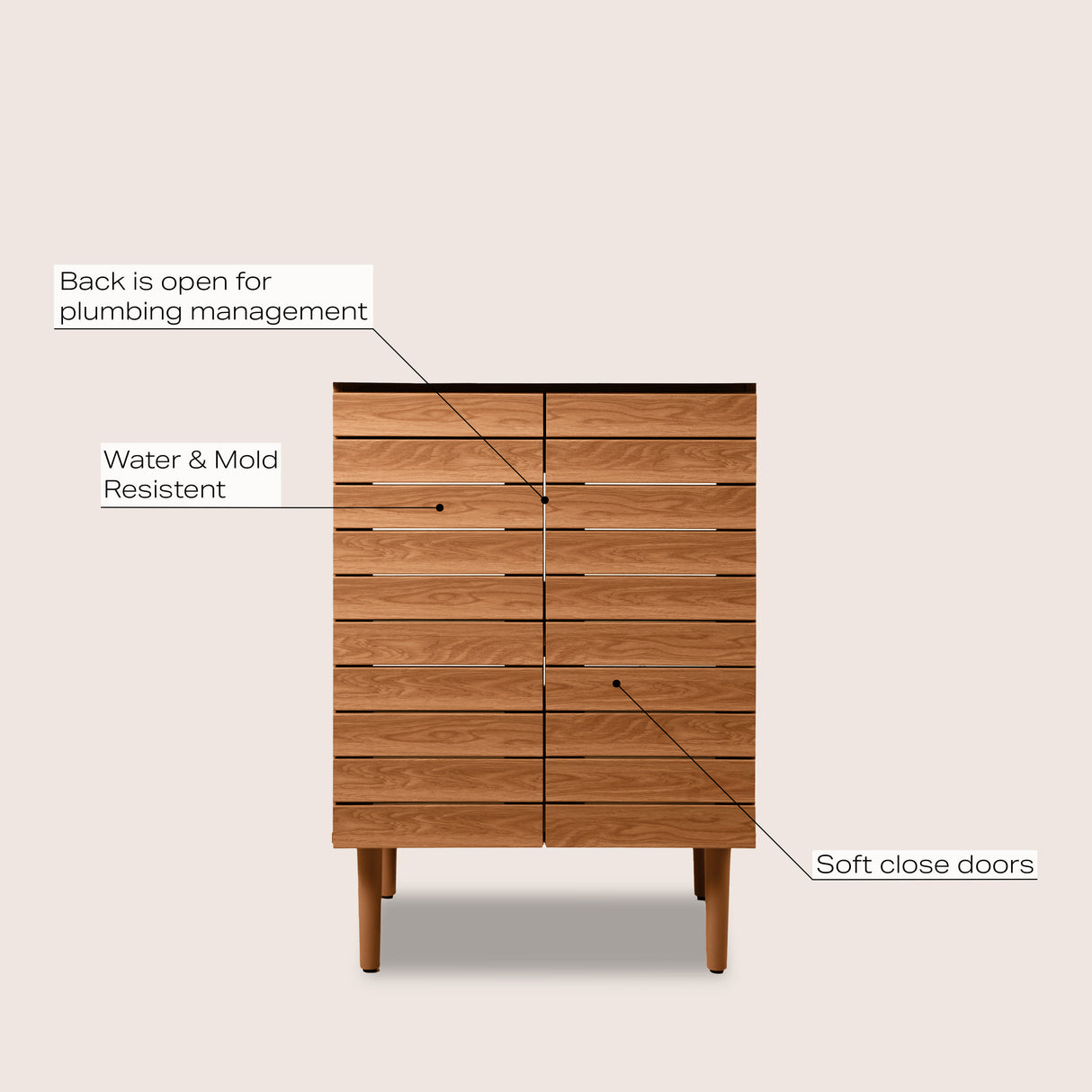 Aubert Thick Linear Slat Modern Farmhouse 2-Shelf Bath Vanity Cabinet Only (Sink Basin Not Included)