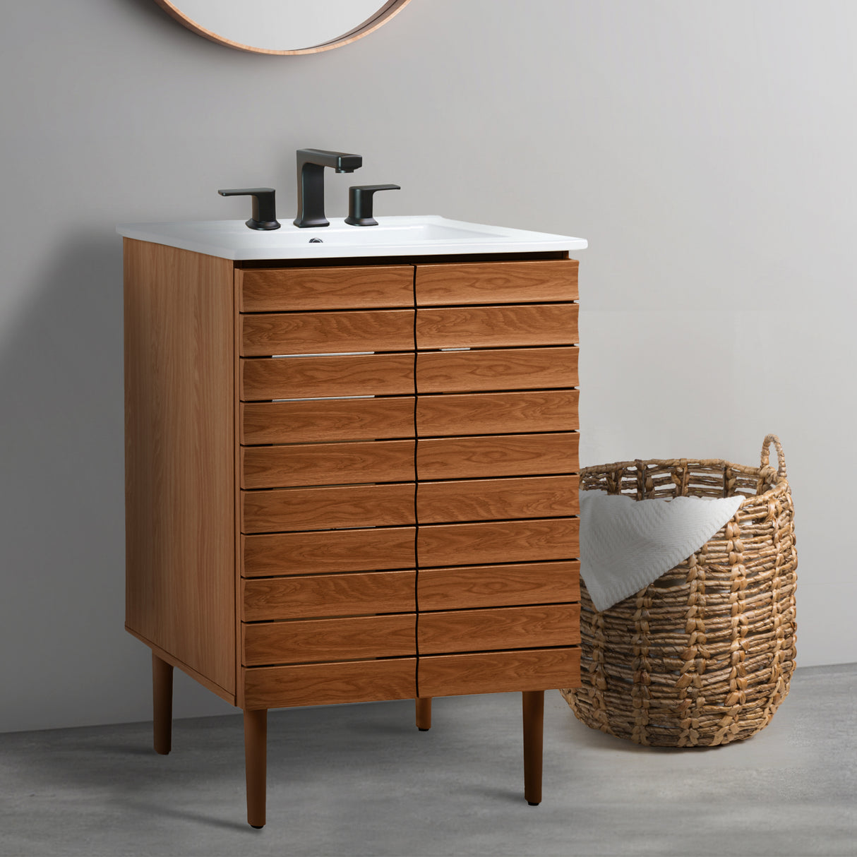Aubert Thick Linear Slat Modern Farmhouse 2-Shelf Bath Vanity Cabinet Only (Sink Basin Not Included)