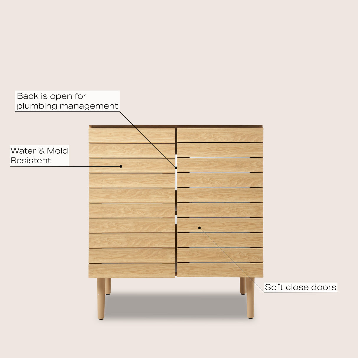 Aubert Thick Linear Slat Modern Farmhouse 2-Shelf Bath Vanity Cabinet Only (Sink Basin Not Included)