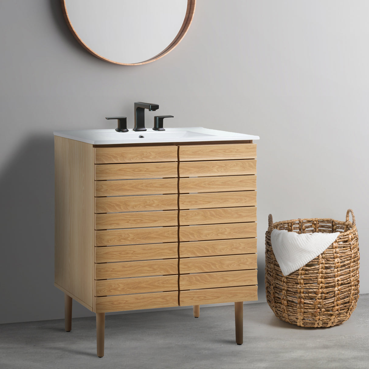Aubert Thick Linear Slat Modern Farmhouse 2-Shelf Bath Vanity Cabinet Only (Sink Basin Not Included)