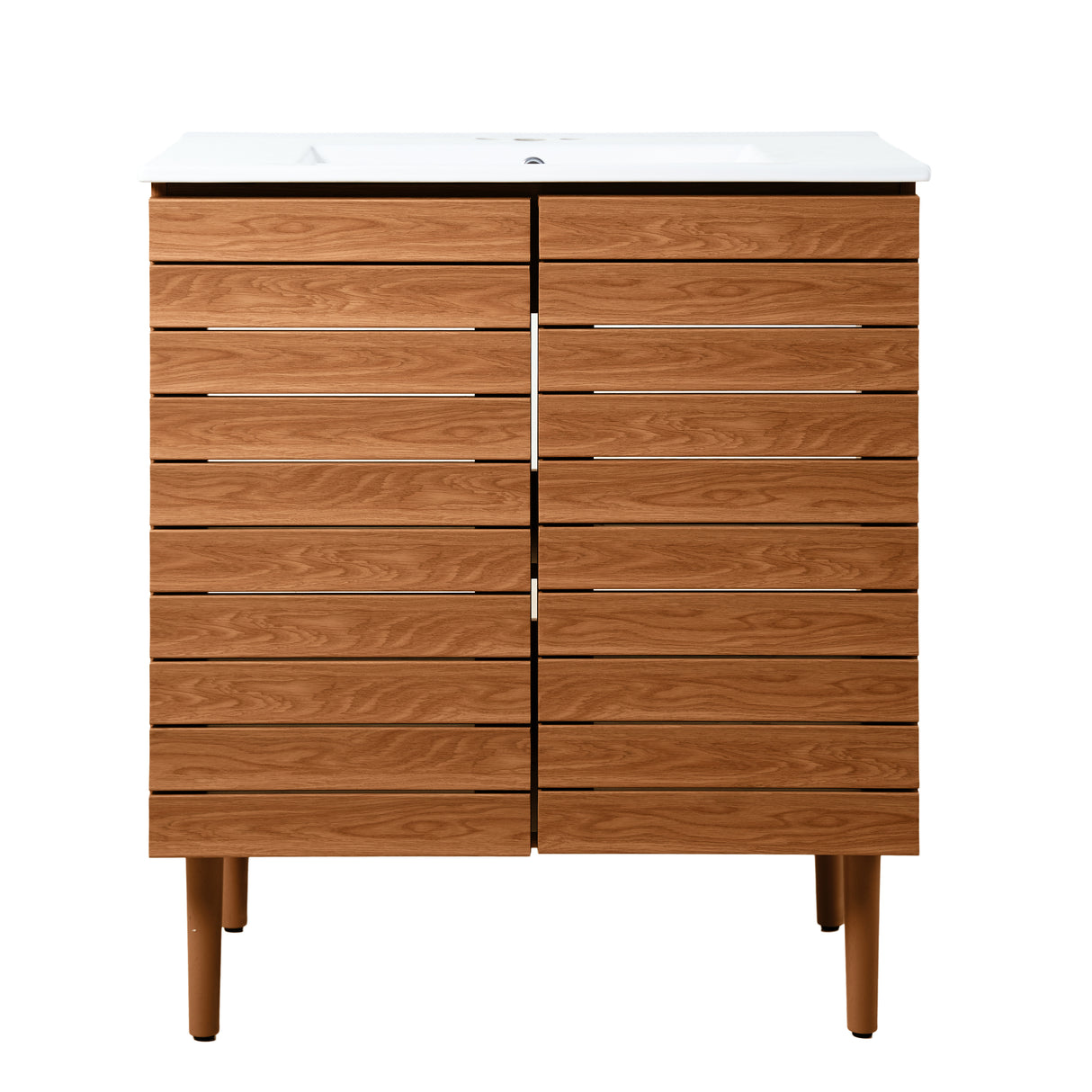 Aubert Thick Linear Slat Modern Farmhouse 2-Shelf Bath Vanity Cabinet Only (Sink Basin Not Included)