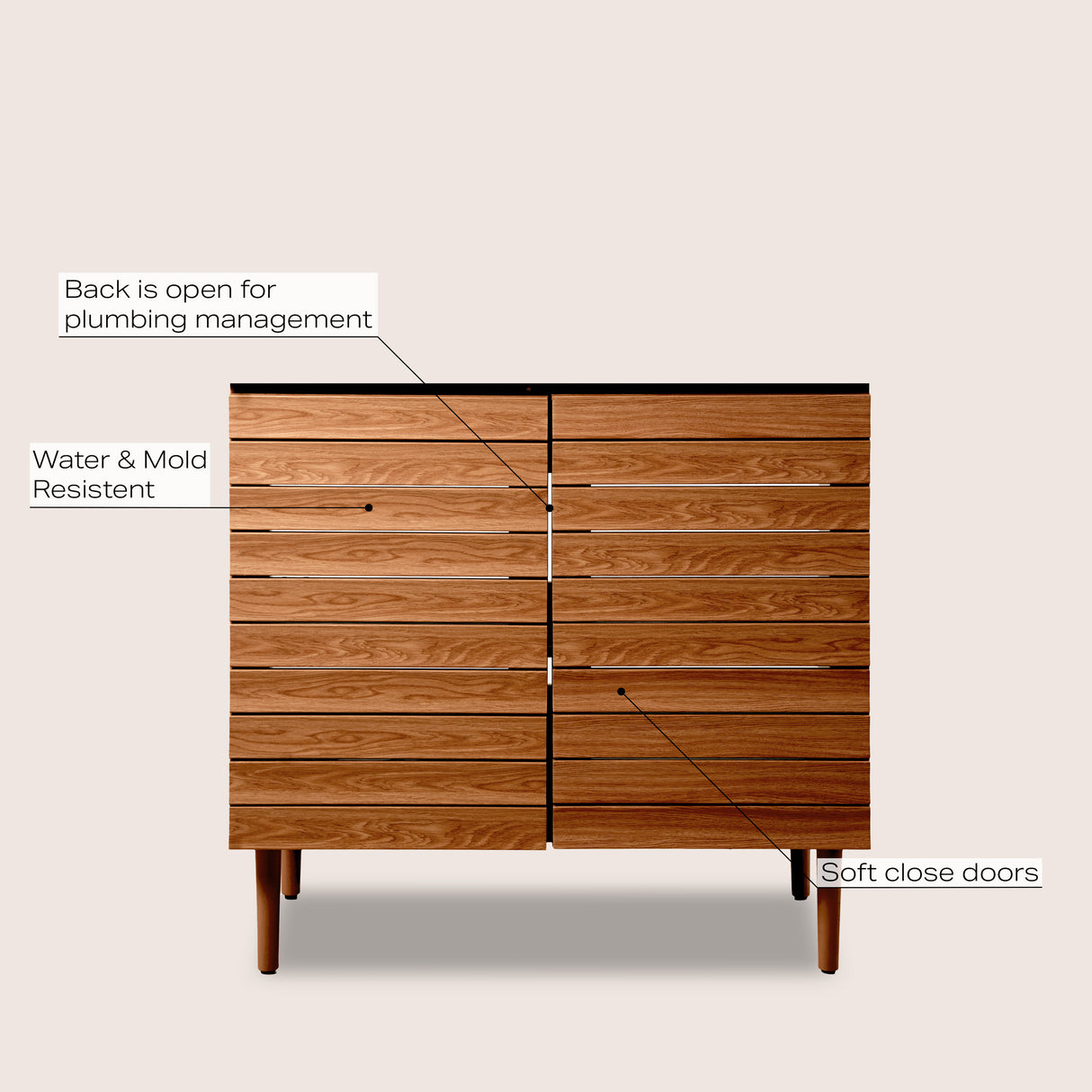 Aubert Thick Linear Slat Modern Farmhouse 2-Shelf Bath Vanity Cabinet Only (Sink Basin Not Included)
