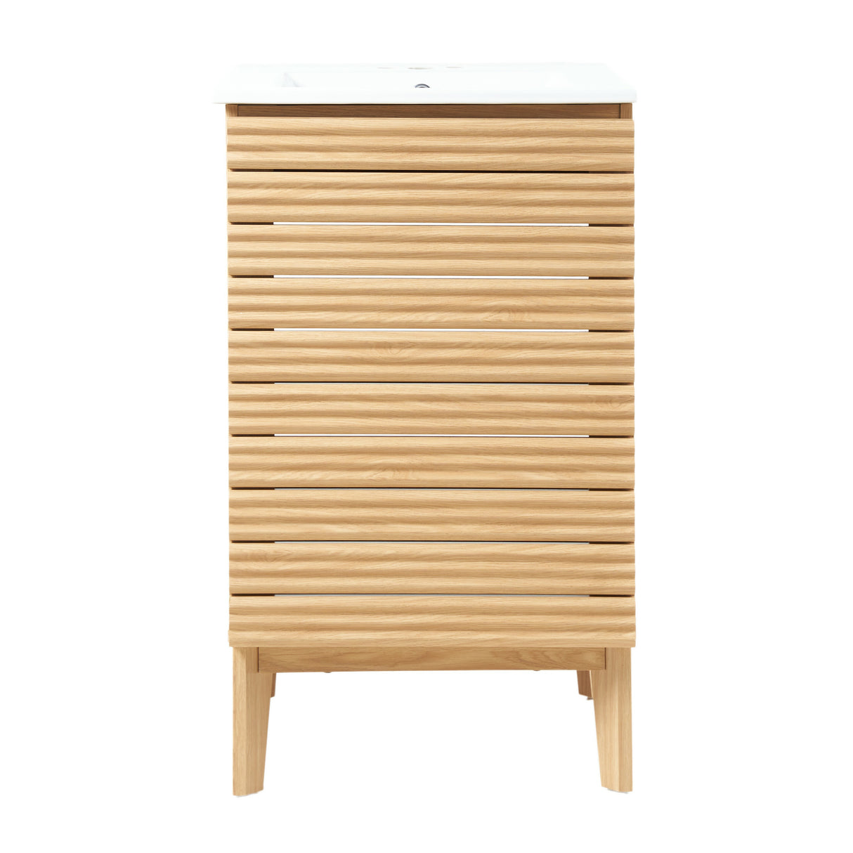 Calandre Thin Linear Slat Modern Farmhouse 2-Shelf Bath Vanity Cabinet Only
